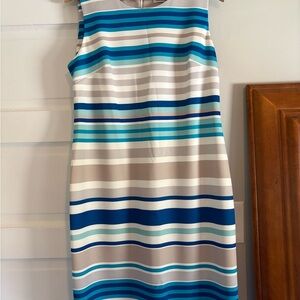 Calvin Klein Blue and White Striped Midi Dress